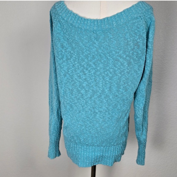 Vintage Y2K Old Navy Aqua Chunky Knit Wide V Neck Sweater Cotton Women M - Picture 9 of 13